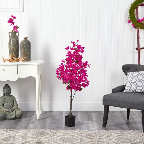 Nearly Natural 4ft. Bougainvillea Artificial Tree, Pink, 19 in. W x 9 in. D x 48 in. H