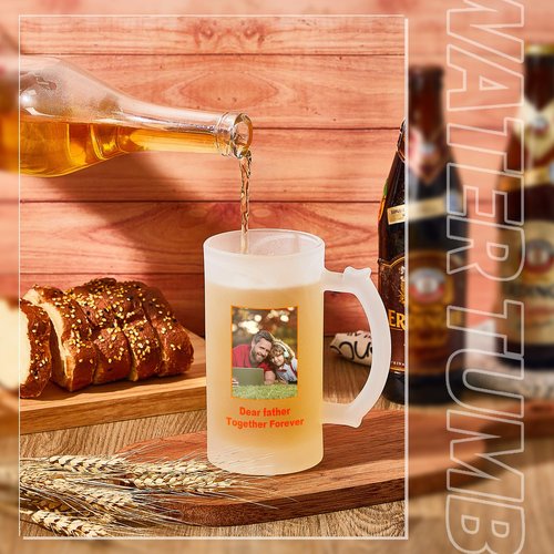 Mifoci 18 Pcs Sublimation Blank Beer Mugs Personalized Tazas Para Present 16 oz Frosted Beer Glass Cups Can Add Photo Text or Images on Gift for Dad Husband Groomsmen Father's Day Wedding Oktoberfest