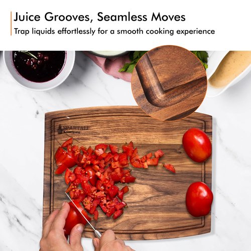Spartali & Company Black Walnut Cutting Board Set for Kitchen, Reversible Wooden Chopping Board With Juice Grooves, Made from American Black Walnut, set of 2 sizes 12x9 & 15x12. Gift Box included!