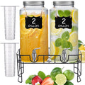 FillTouch 2 Pack 2 Gallon Glass Drink Dispenser Glass Beverage Dispenser with Stand Spigot and Filter Leakproof Water Jar Clear Iced Drink Jug for Parties Juice Lemonade Picnics Fridge