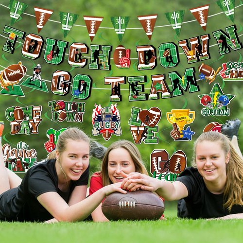 Football Party Decorations Supplies, Superbowl Decorations Set Include Game Time & Touch Down Banner, Pennant Banner, Hanging Swirls for Football Game Day Superbowl Sport Party Supplies