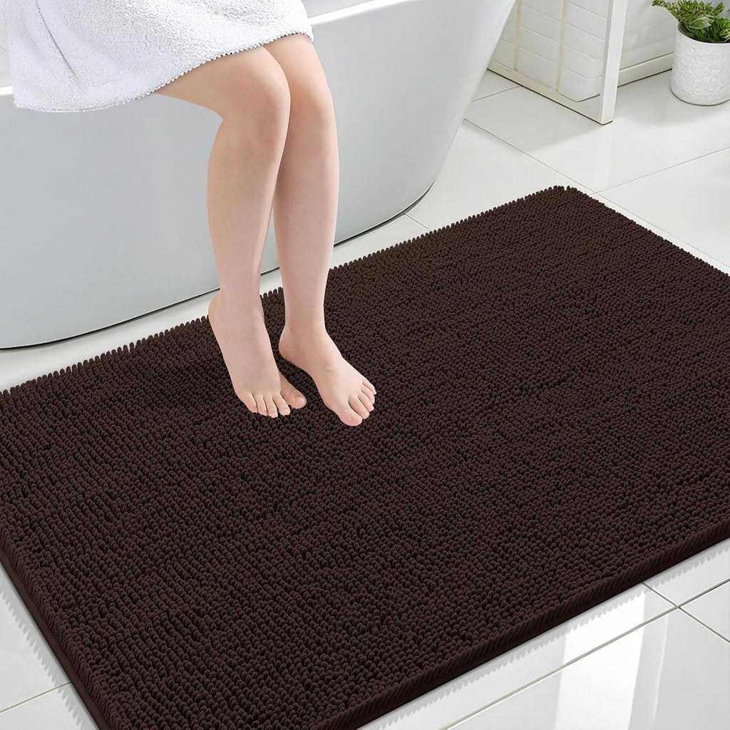 OLANLY Bath Rugs - Extra Soft Chenille with Rubber Backing | Quick-Dry, Machine Washable, 44x32, Brown