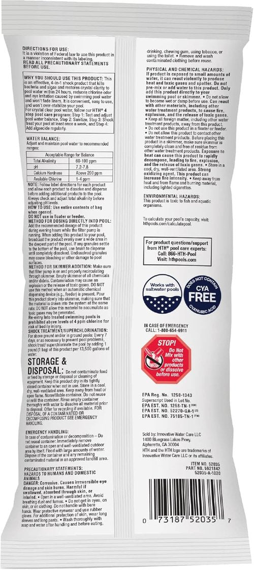 HTH Pool Shock - Cal Hypo Formula for Swimming Pool Care | 1lb | Pack of 2 | Advanced Formula