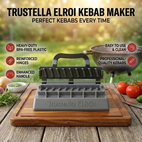 Trustella Heavy-Duty Kebab Maker – Premium Durable Food-Grade Plastic with Reinforced Hinges & Enhanced Handle – Easy to Use Perfect Kebabs Maker for BBQ, Grilling, and Family Gatherings (Black)