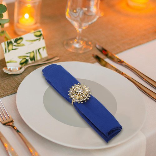 Geiserailie 80 Pcs Gold Flower Napkin Rings Alloy Floral Crystal Rhinestone Bling Holiday Shiny Napkins Ring Holders for Wedding Bridal Valentine's Day Birthday Dinner Party Table Home Decoration