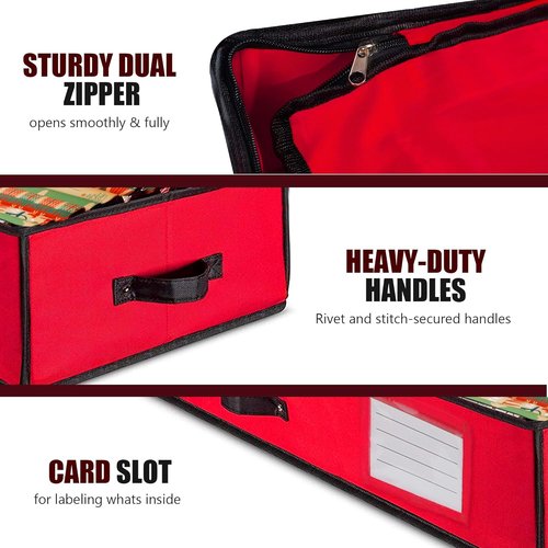 Juegoal Christmas Storage Organizer - 40.5 Inch Gift Wrapping Paper Storage Box with Interior Pockets | Tear-Proof Fabric, 2024 Upgrade