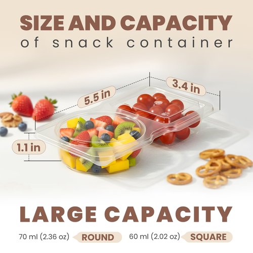 blacksof Reusable Snack Containers with Lids 20 Pack – 2 Compartment Portion Control Food Storage Boxes, Leakproof Snack Tray, Stackable Containers for Travel, Office & Home