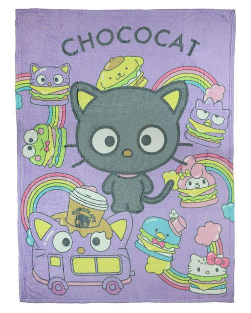 Northwest Chococat Blanket Go Choco Rainbow and Friends Plush Fleece Throw 46" X 60"
