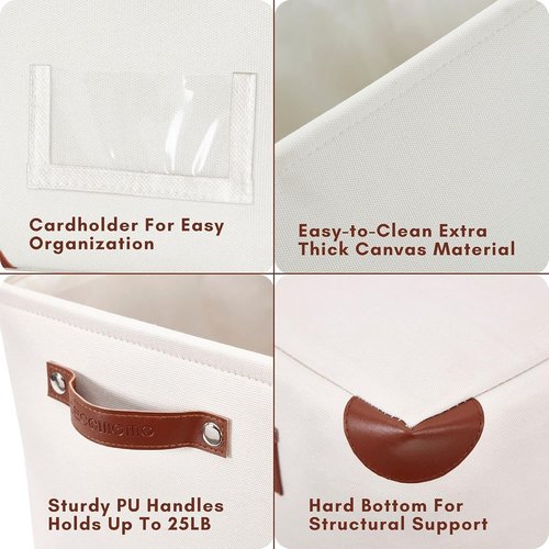 DECOMOMO White Storage Bins - Large Fabric Baskets for Shelf & Linen Closet Organization | 3 Pack with Label Holders