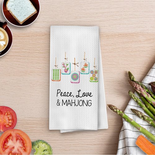 BlissfulAbon Mahjong Gifts Dish Towels - Mahjong Waffle Weave Kitchen Towels, Mah Jong Decorative Hand Towel, Hostess Gifts Tea Towel, 16×24 Inches