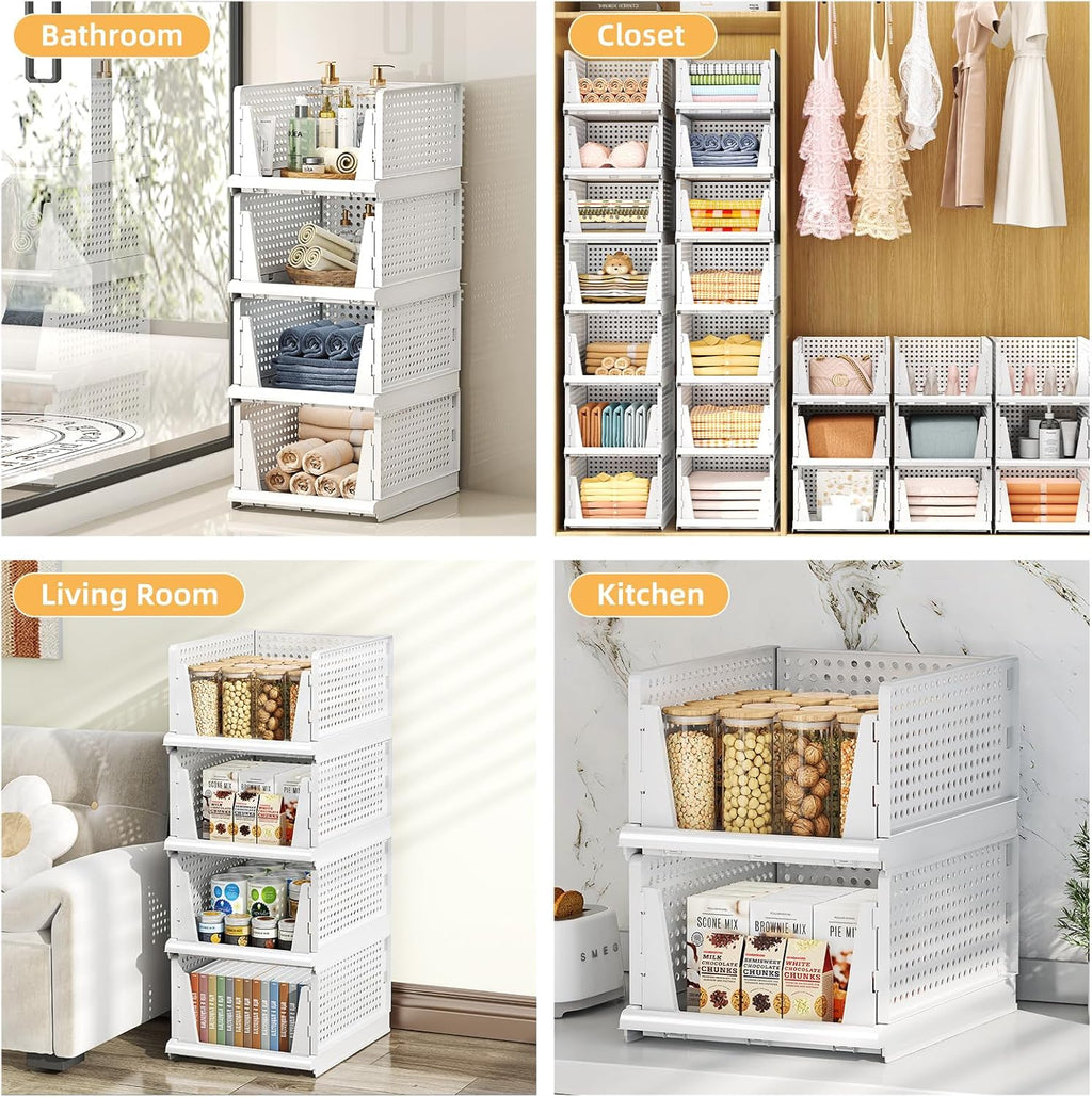 Stackable Plastic Storage Baskets by [Brand Name] - Foldable Organizers for Closet & Pantry | 5-Pack, 5L
