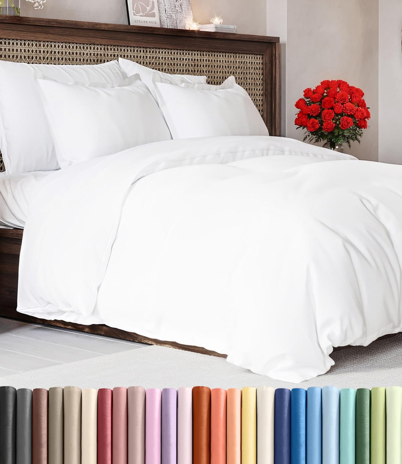 Skiennix King Duvet Cover Set - Extra Soft Hotel Luxury 104" x 90" with 2 Pillow Shams - Easy Care & Fade Free (White)