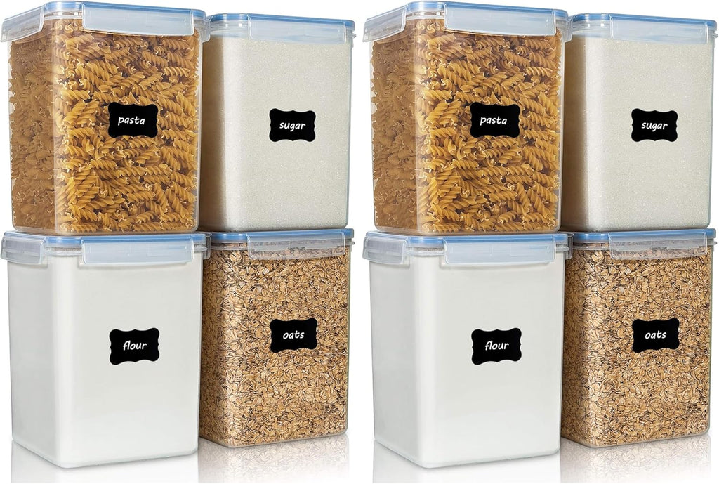 Vtopmart Large Food Storage Containers - 5.2L BPA-Free Airtight Canisters with Lids & Labels | 4-Pack in Blue