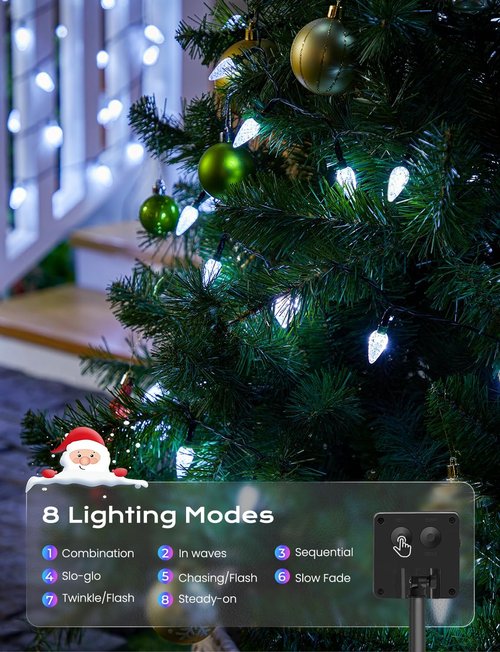 Brightown Solar C6 Strawberry String Lights - 39ft 100 LEDs White | Outdoor Christmas Decorations
