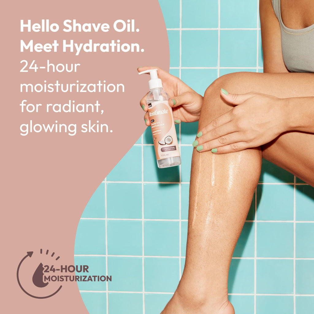 Skintimate 2-in-1 Shave Oil & Moisturizer, Coconut Bliss, 7.3oz | Shaving Oil, After Shave for Women Bikini Area Moisturizer with Vitamin E and Aloe, Shaving Cream Alternative, 7.3 fl oz