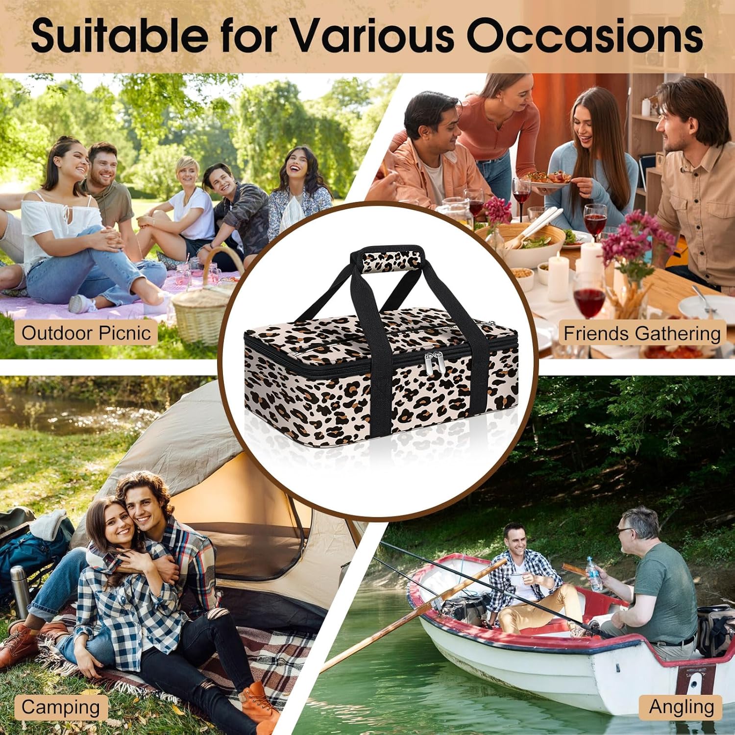 Skiennix Insulated Casserole Carrier - Portable Hot/Cold Food Tote for Potlucks | Fits 9" x 13" Dish - Leopard