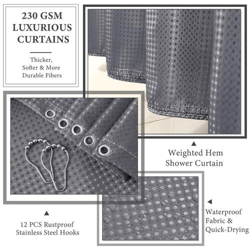 XLHOMO 24 PCS Gray Bathroom Accessories Set with Shower Curtain and Rugs, Bathroom Sets with Extra Soft and Absorbent Bath Rugs Shower Curtain Bathroom Accessory for Bath