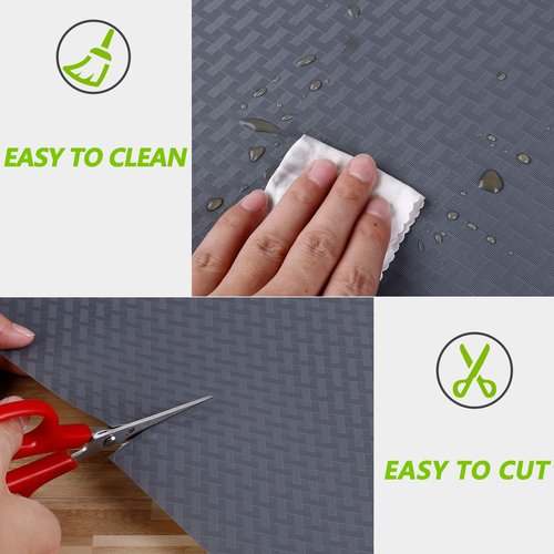 HooTown Shelf Liner Kitchen Cabinet Drawer Mats 23.6 Inch Wide x 393.7 Inch Long, Non Stick EVA Plastic Trimmable Pantry Closet, Cupboard, Drawer Mat, Gray