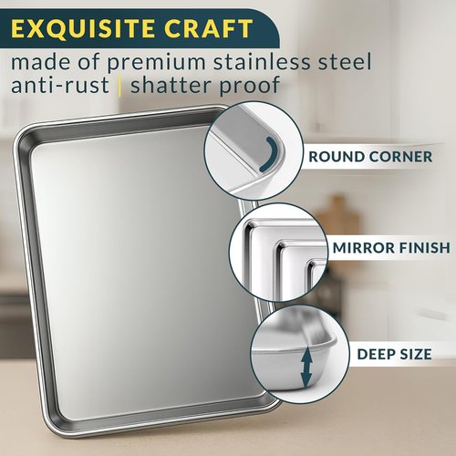 Baker's Signature Stainless Steel Baking Sheet Set - Includes 125 Unbleached Parchment Paper Sheets | 9x13 In, Non-Stick, Curl-Free
