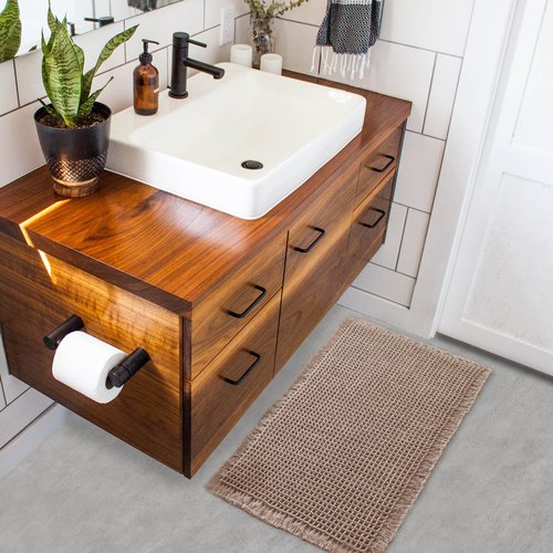 ZALL Tan Waffle Bath Mat,Super Absorbent Non Slip Bathroom Rug,Brown 17x24inch,Machine Washable Ultra Soft Floor Mats