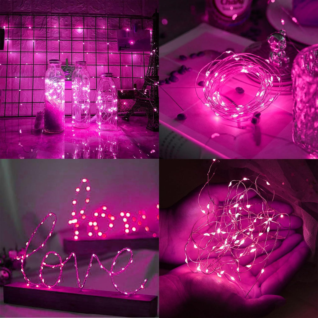 WATERGLIDE 12 Pack Mini Fairy Lights - 7 Ft Waterproof LED String Lights for Valentine's Decor | Pink