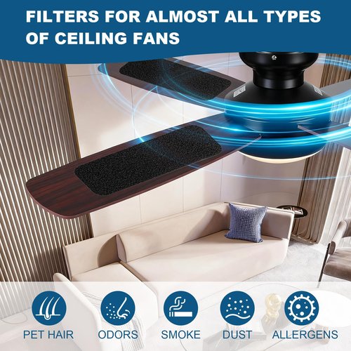 Storystore 22 Pack Ceiling Fan Filters for Blades - 3.5" x 10" Activated Coconut Carbon Filters for Fan, Self-Adhesive Filter Pads, Universal Fit Most Standard Household Fans (Black)
