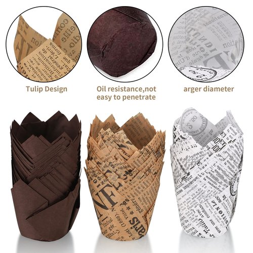 150 Pcs Tulip Cupcake Liners for Baking, Tulip Muffin Liners, Parchment Paper Cupcake Linerss, Greaseproof Muffin Papers Baking Cups Muffins Wrappers for Wedding Baby Shower Catering Party