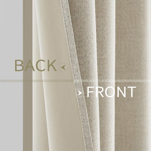 MIULEE 100% Blackout Linen Textured Curtains - Thermal Insulated Cream Drapes | 52 x 72 Inch (2 Panels)