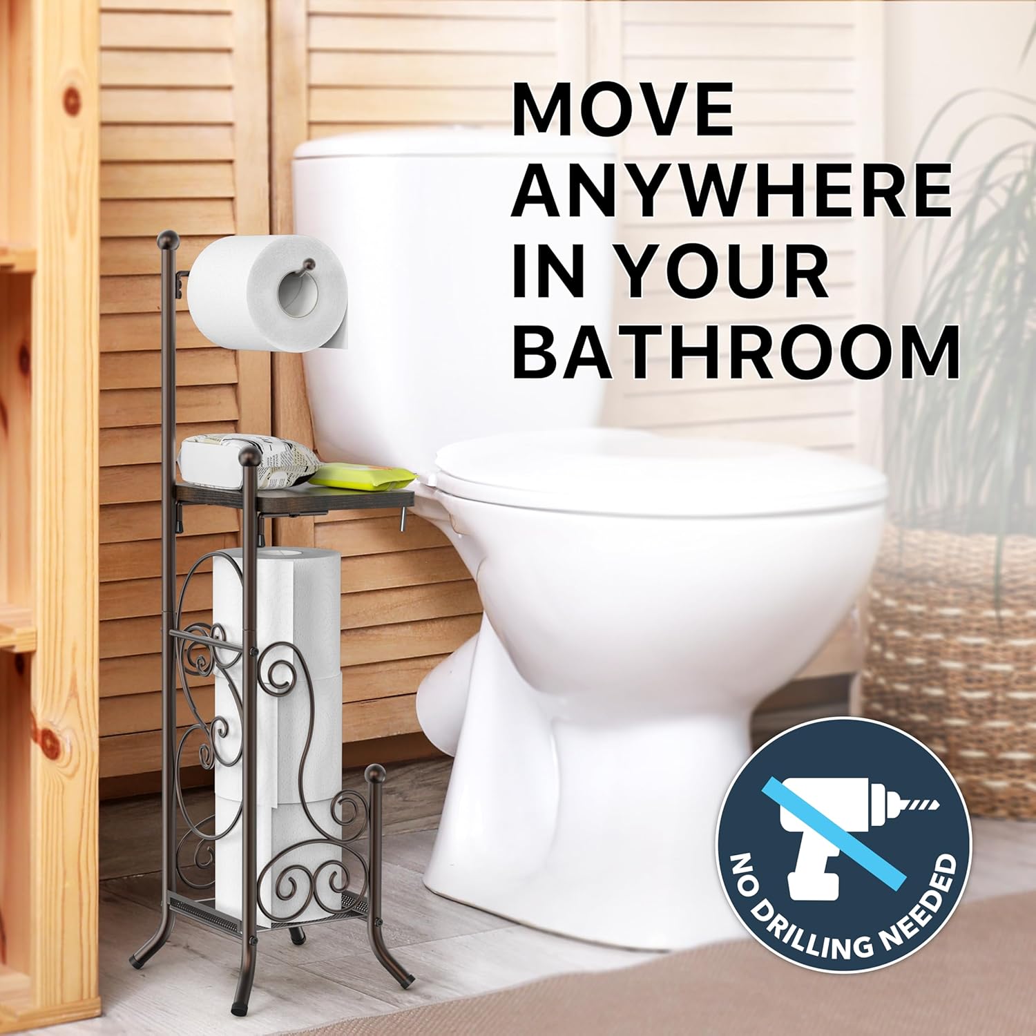 Simple Houseware Toilet Tissue Roll Holder - Stylish Bathroom Stand with Shelf in Bronze Finish