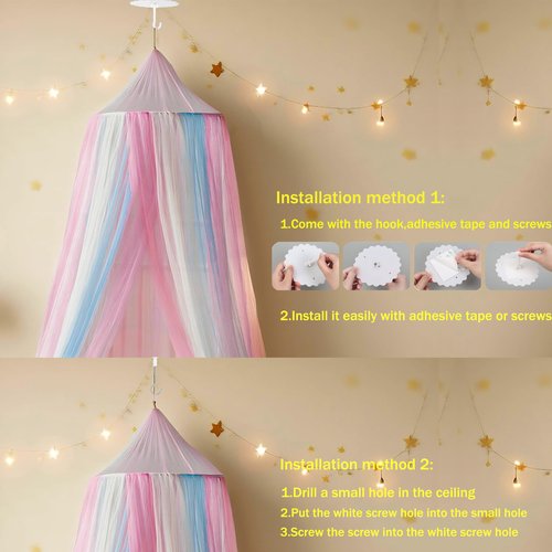 Wnqou Rainbow Bed Canopy for Girls,X-Large Princess Canopy Hanging Netting Bedroom Decor for Girls Mosquito Net for Baby Crib, Twin to King Size Bed
