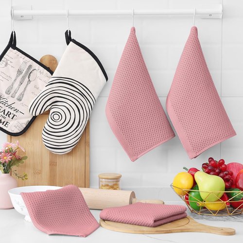 Homaxy 100% Cotton Waffle Weave Dish Cloths - Ultra Soft & Absorbent Quick-Drying Towels | 12x12 Inches, 8-Pack in Dried Rose