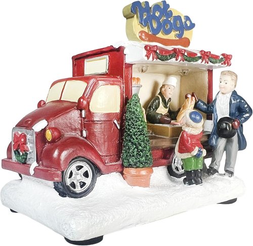 Moments In Time Hot Dog Food Truck | LED Lighted Christmas Village Decor - 3.74” Handcrafted Polyresin