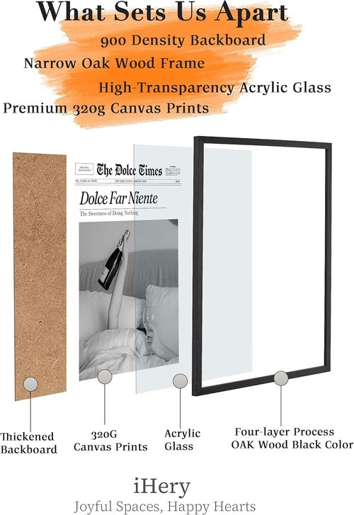iHery Premium Natural Black Oak Wood Framed Wall Art - Dolce Far Niente Canvas Decor 12x16in