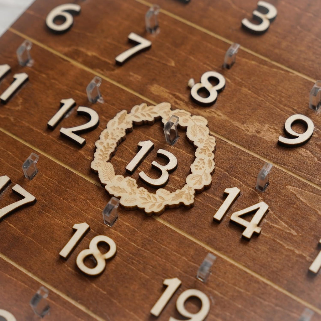 Skiennix Christmas Advent Calendar - Wooden Countdown Wall Hanging Sign for Holiday Decor | Rustic 2025 Design