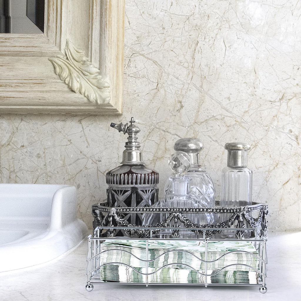 Ebristar Bathroom Napkin Holder, Modern Stainless Steel Flat Guest Towel Tray, Rectangle Metal Disposable Napkin Holder for Bathroom, Dinner & Kitchen Table - Silver