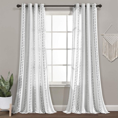 Lush Decor Hygge Stripe Light Filtering Window Curtain Panels Pair 52" W x 95" L Black & White - Striped Curtains for Bedroom - Living Room Curtains