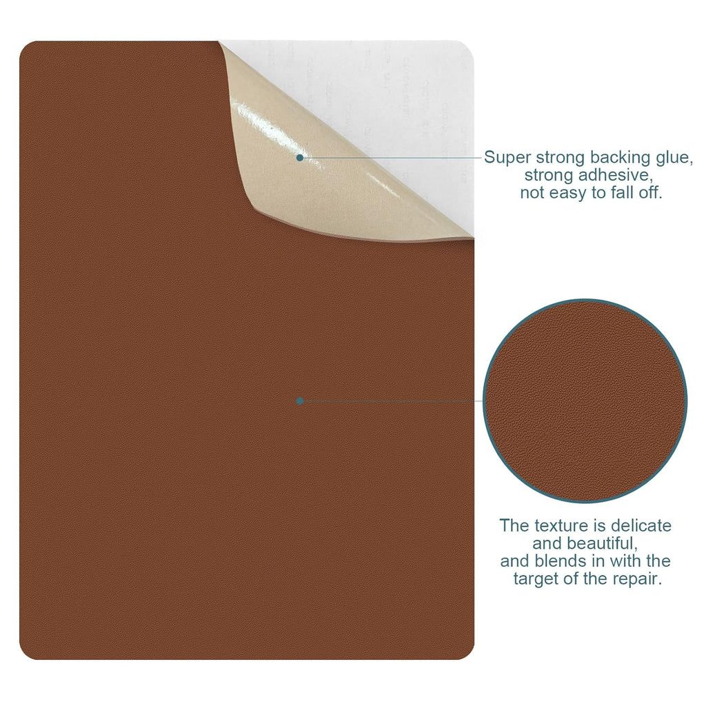 WILDREEDS Leather Repair Patches - 2 Pcs Self-Adhesive 8x11 Inch for Sofas, Furniture & Car Seats (Brown)