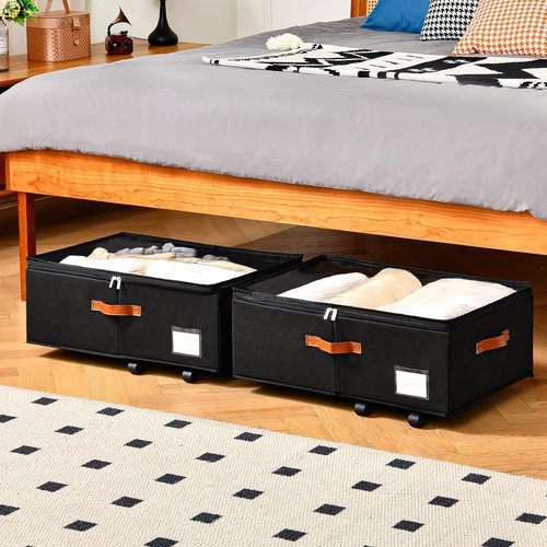 Freebat Under Bed Storage Organizer - Clear Lid Container with Wheels | 2 Pack for Clothes & Bedding