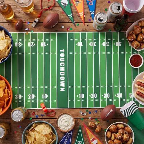 Moukeren Touchdown Paper Table Runner Roll 25' Long x 16" Football Field Table Runner Football Party Decorations Disposable for Sport Kitchen Dining Home Soccer Party Decoration