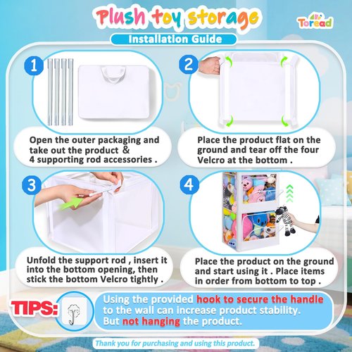 Transparent Dustproof Stuffed Animal Storage - Plushies Storage with Zipper Easy Find Items More Capacity Toy Organizer Horizontal & Vertical Dual-Use 4-Tier Space-Saving Organizer for Kids Room
