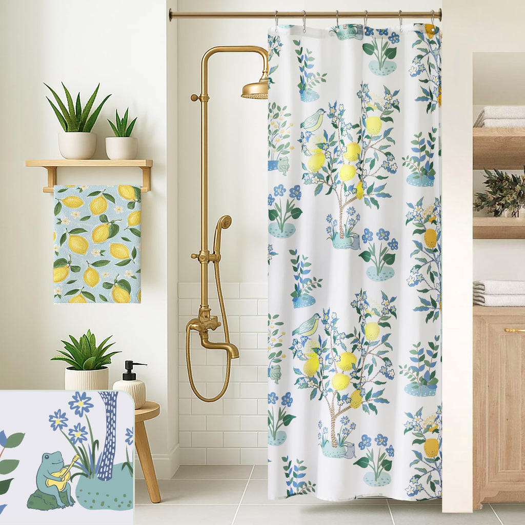 Small Stall Shower Curtain 36x72 for RV Camper Kids,Cute Fun Fruit Garden Floral Leaf Flower Decorative Fabric Half Size Narrow Shower Curtains for Walk in Stand Up Bathroom