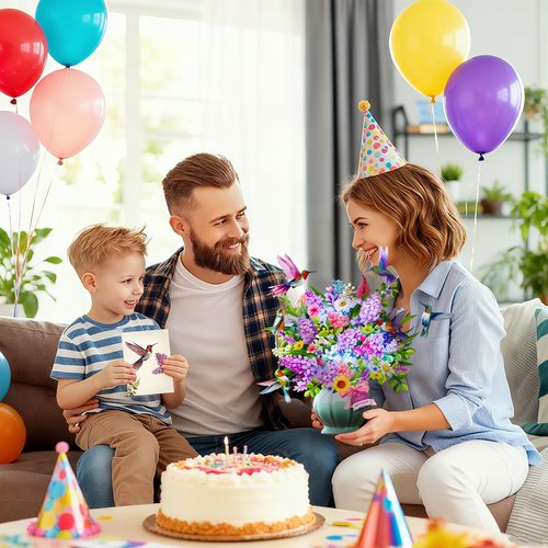Birthday Cards, Light and Music Happy Birthday Card, Hummingbird Oasis, 10 Inch Life Sized Forever Flower Bouquet, 3D Pop Up Birthday Gift Card for Women Wife Mom Daughter Sister (Blank Notecard & Envelope)