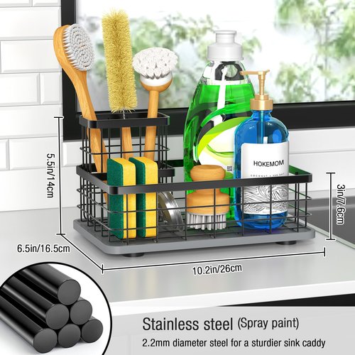 HOKEMOM EXTRA LARGE Kitchen Sink Caddy Organizer, [FLEXIBLE PLACEMENT & FAST-DRYING] Sponge Holder for Kitchen Sink Countertop,Stainless Steel with Rust-Resistant Coating-10.24" L x 6.5" W x 5.83" H