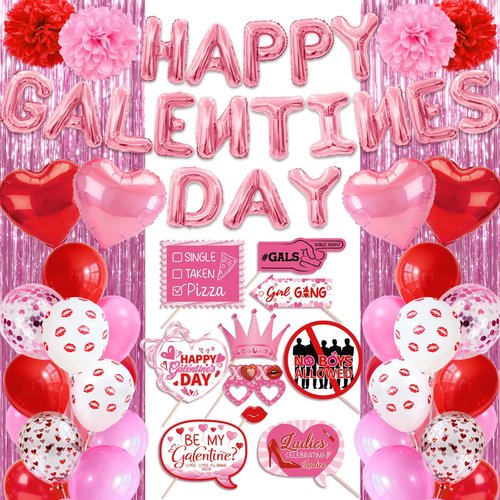Galentines Day Decorations Set - Galentines Day Party Decorations with Oversized Photo Props, Galentines Balloons & Backdrop Paper Pom-poms for Galentines Party Decor, Girls Night, Valentine’s Day