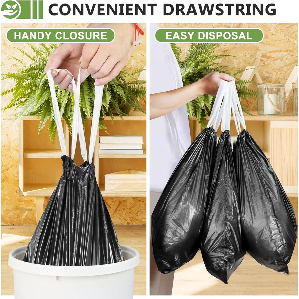 Skiennix 4 Gallon Drawstring Trash Bags - Tear-Free Bathroom & Office Wastebasket Liners | 132 Count, Black