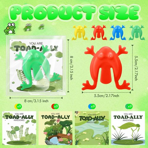 Wettarn 36 Pack Passover Frog Gifts Bulk Plastic Jumping Frog with Inspirational Card Opp Bag Passover Party Favors for Office Classroom Exchange Gifts Goodies Bag Fillers