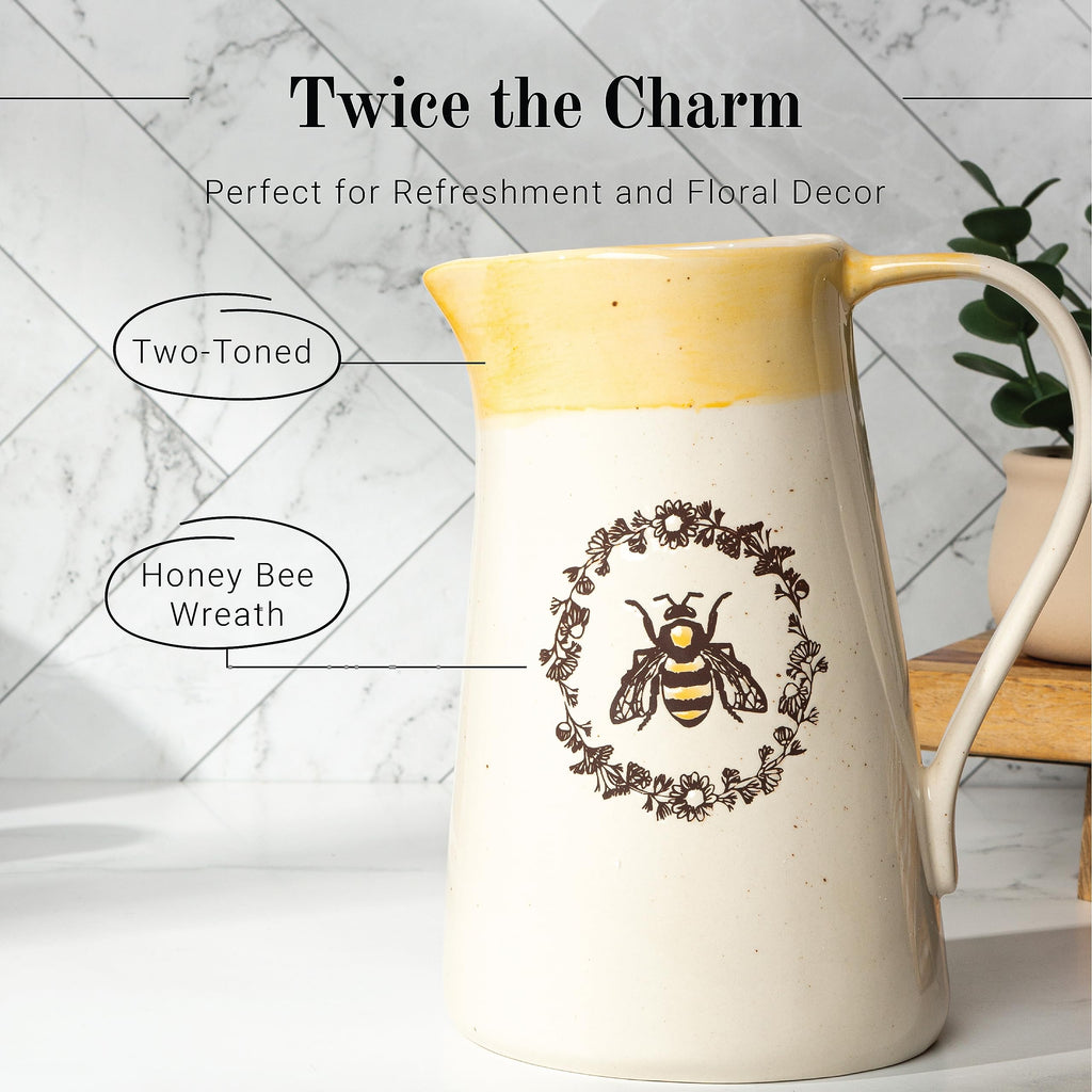 Young's Inc. Ceramic Water Pitcher - Large Serving Pitcher for Iced Tea, Coffee, and Cold Drinks - Ideal for Family Gatherings, Dinner Parties, and Brunches - 7" x 4.75" x 9.5" - Bee