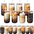 Funnymoom 24 Pcs Spanish Christian Gifts for Women Mom Regalos Cristianos Para Mujer 16 oz Religious Glass Cups with Bamboo Lids and Straws Brushes Bible Verse Coffee Tumbler for Church Gifts
