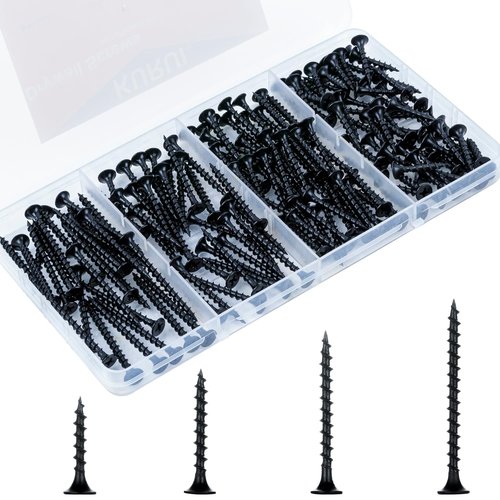 KURUI Drywall Screws Assortment Kit - #6 Black Wood Screws for Sheetrock | 165pcs Picture Hanging Set