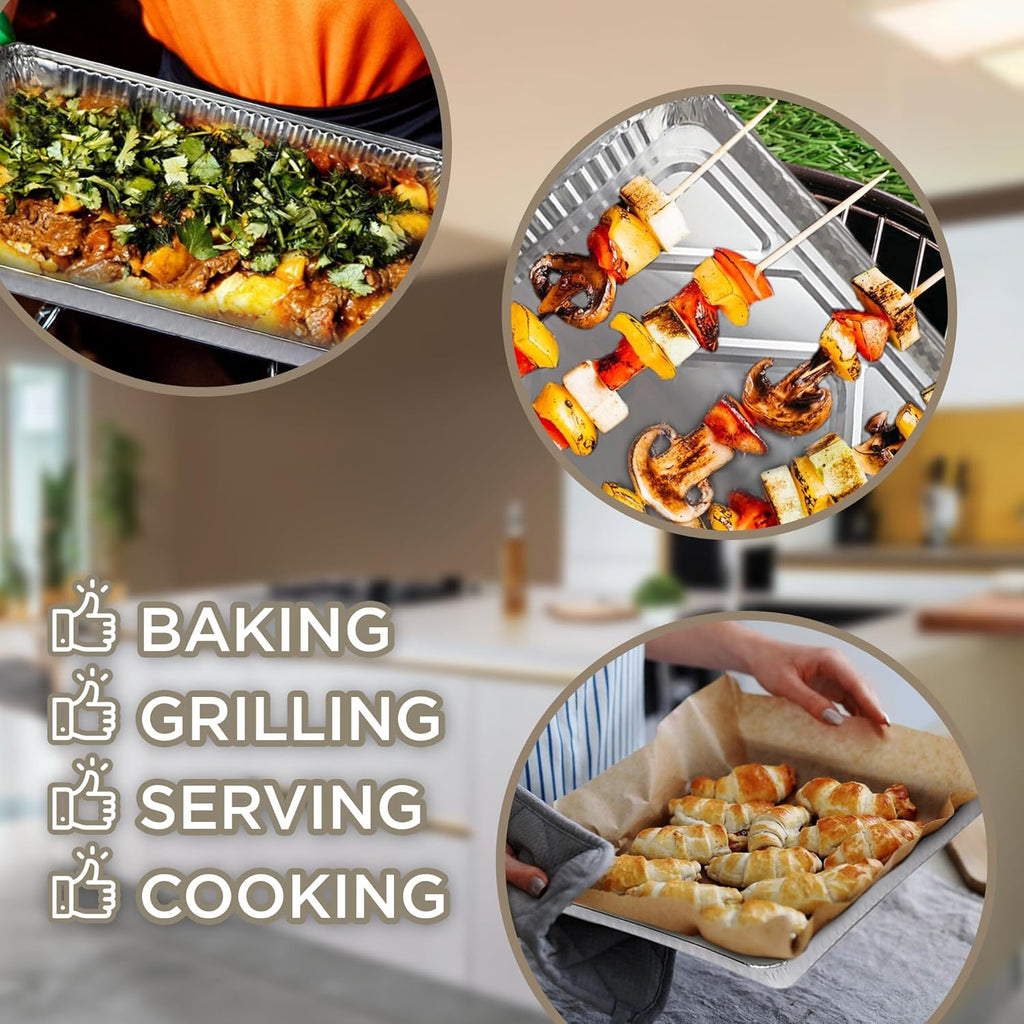 PLASTICPRO Aluminum Cookie Sheets - 100 Pack Heavy-Duty Disposable Baking Pans | 13 x 17 Inches